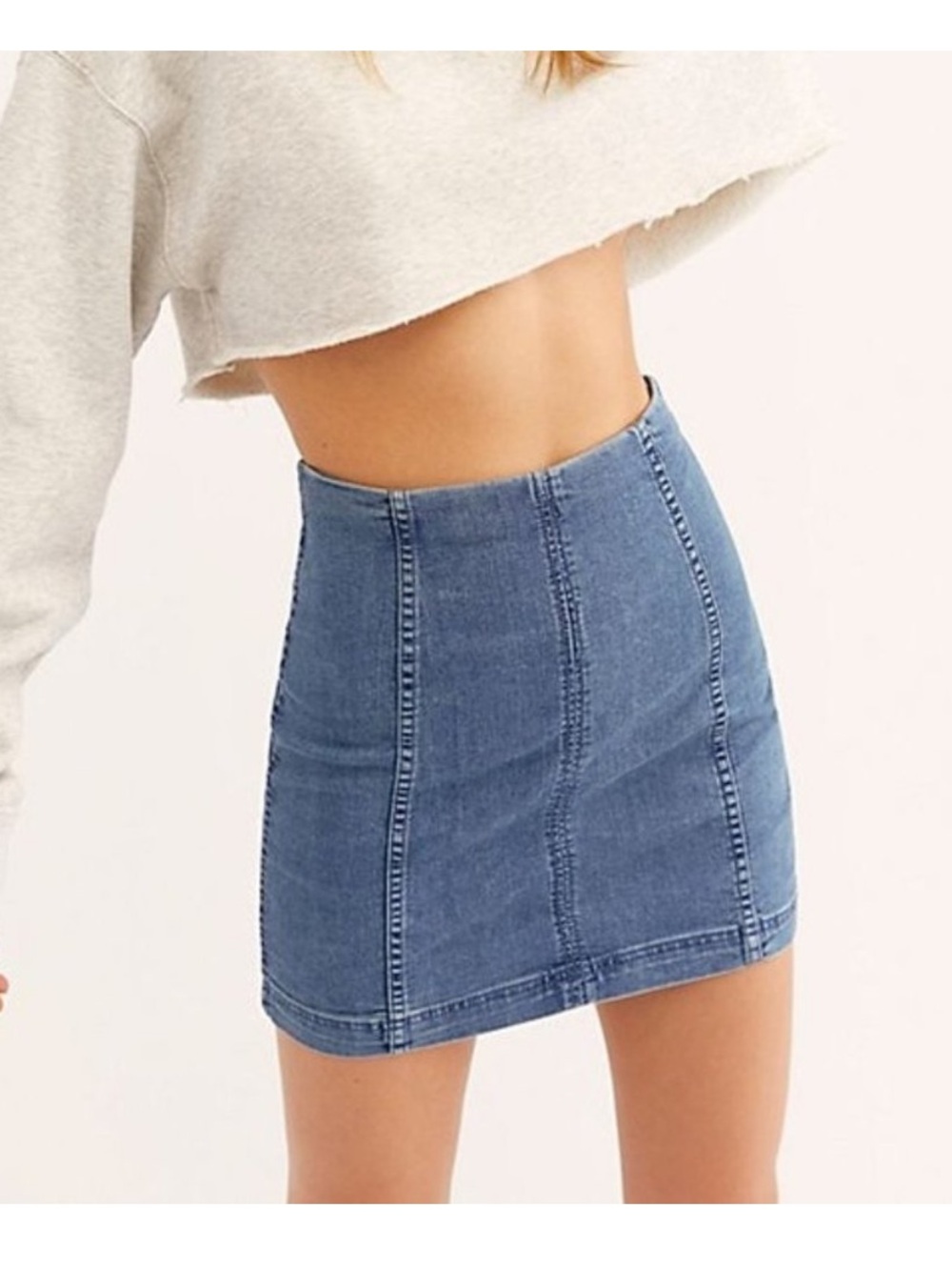 Free People Modernā Femme Mini Skirt Denim Medium Wash Size 12